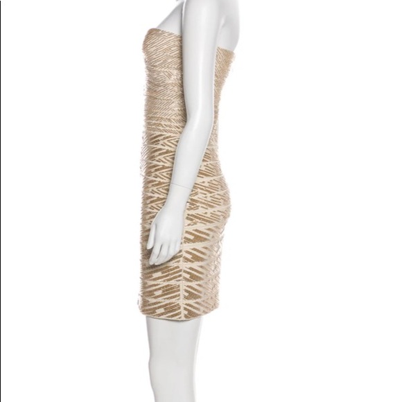 Herve Leger Strapless Bandage Mini Dress in Nude/Champagne - Picture 3 of 7